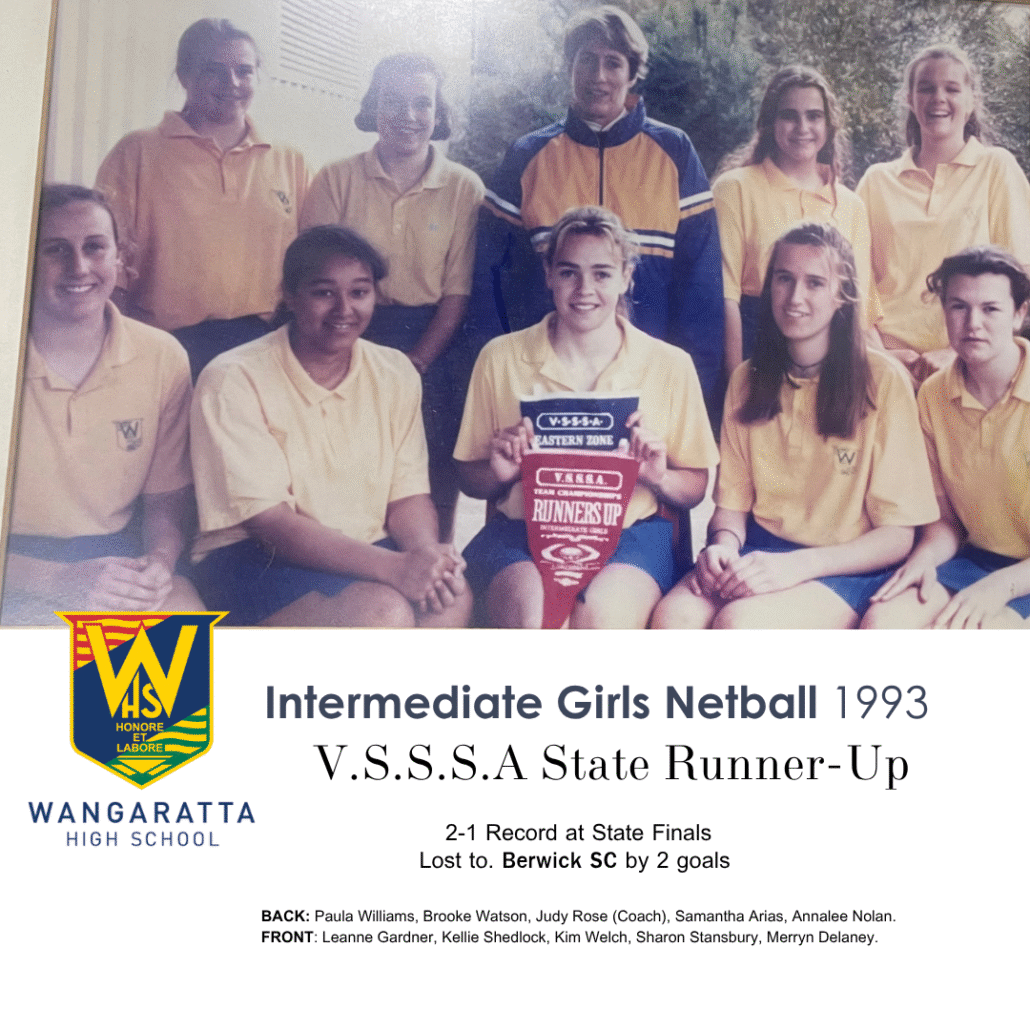 1993 Intermediate Girls Netball State Runner Up Wangaratta High School