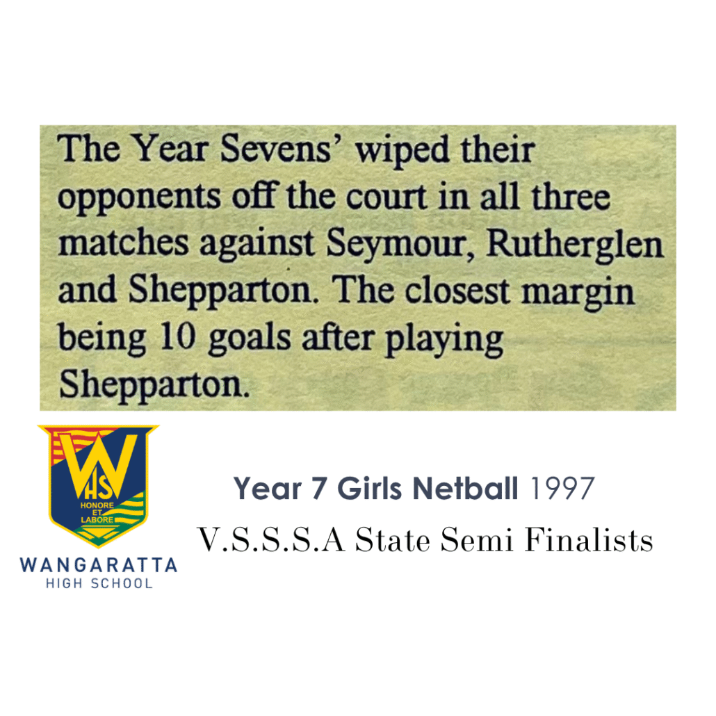 1997 Year 7 Girls Netball Wangaratta High School State Semi Finalists