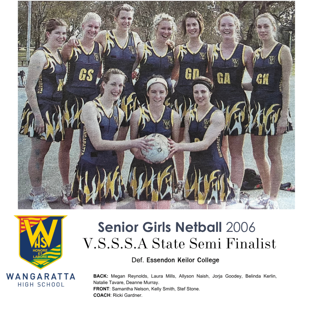 2006 Senior Girls Netball Wangaratta High School State Semi Finalist