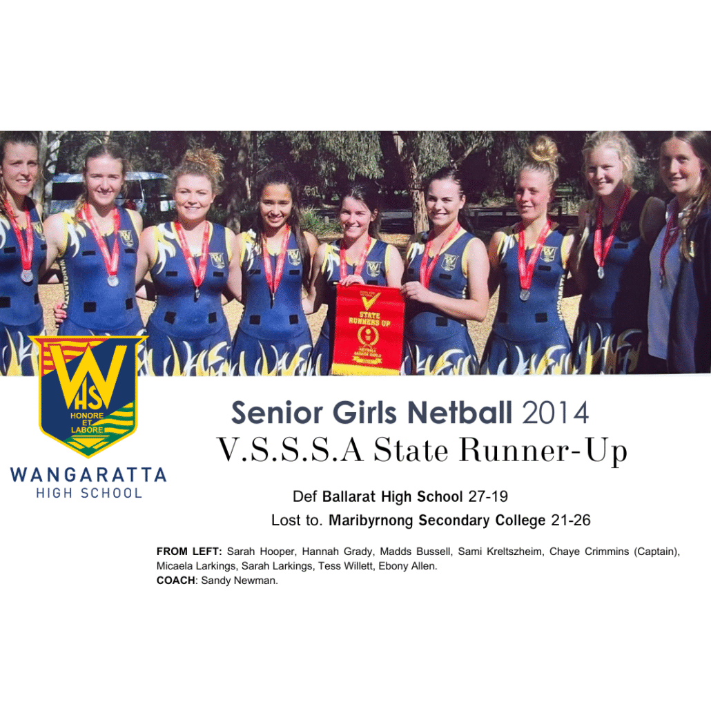 2014 Senior Girls Netball State Runner Up Wangaratta High School